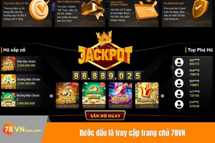 Bước đầu là truy cập trang chủ 78VN
